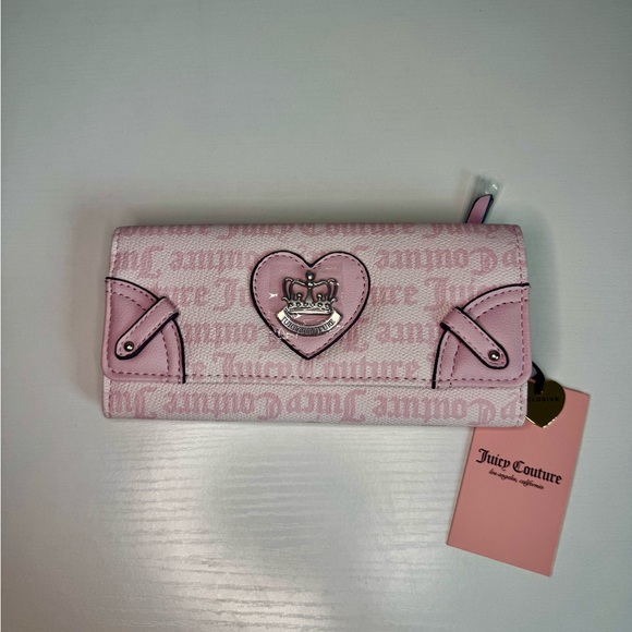 Juicy Couture Handbags - Juicy Couture Pink Wallet – Heart Logo, Fold Over Designer Wallet